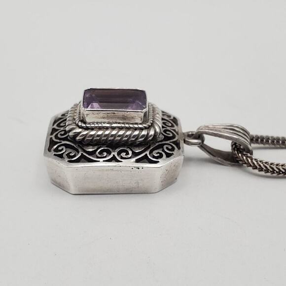Vintage 925 Sterling Silver Art Deco Filigree Amethyst Gemstone Necklace 24" - Picture 5 of 12